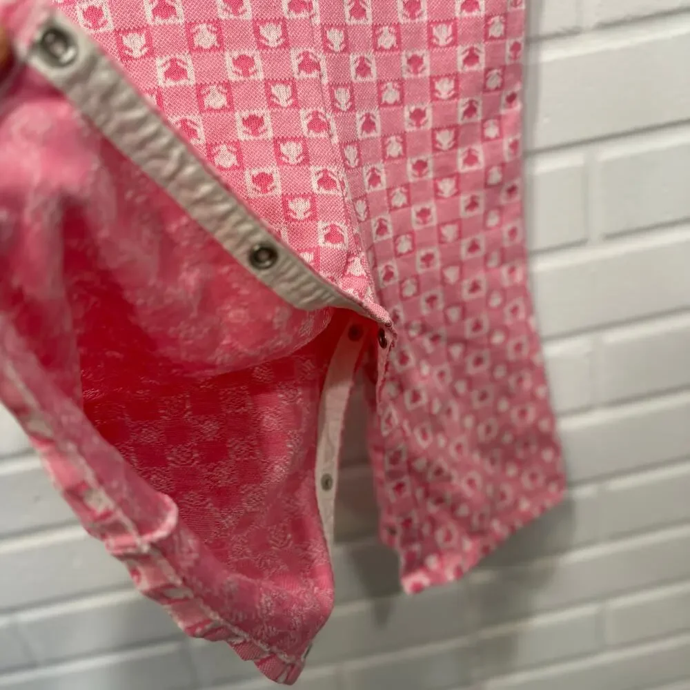 Vintage 70s Carters Jumpsuit Pink Patterned White Collar Toddler Girl Sz‎ 24 Mos